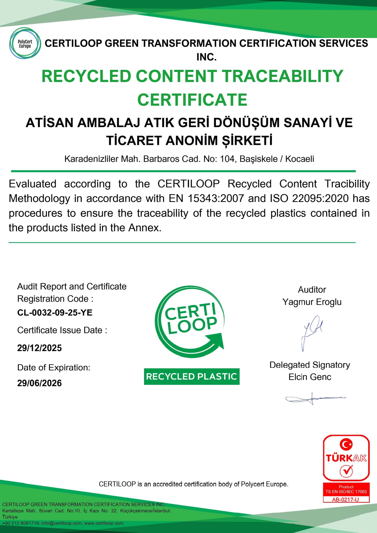 Geri Dönüştürülmüş İçerik Sertifikası